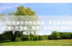 11月新能源车市持续升温，多品牌月销超3万辆，比亚迪、零跑、小米汽车提前达成全年销量目标