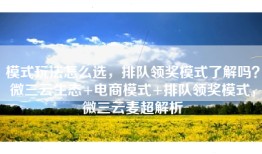 模式玩法怎么选，排队领奖模式了解吗？微三云生态+电商模式+排队领奖模式，微三云麦超解析
