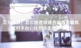 立马见效！怎么快速做排名到首页霸屏,找对平台，让你少走很多弯路！